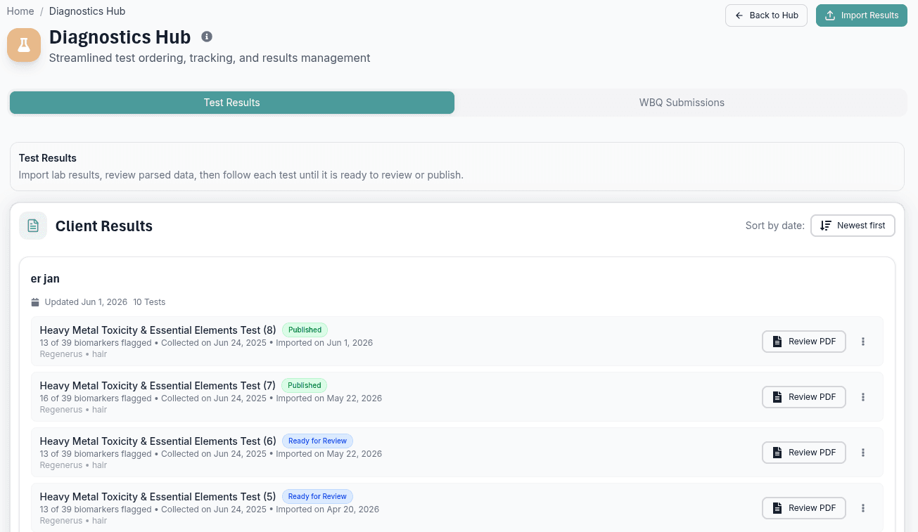 Diagnostics Hub — test ordering, tracking and results management